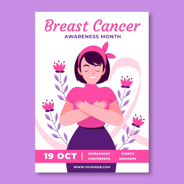 Flat breast cancer awareness month vertical poster template