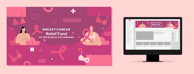 Free vector flat breast cancer awareness month youtube channel art