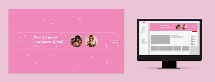 Free Vector flat breast cancer awareness month youtube channel art