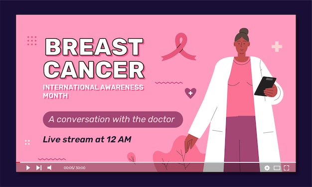 Free vector flat breast cancer awareness month youtube thumbnail