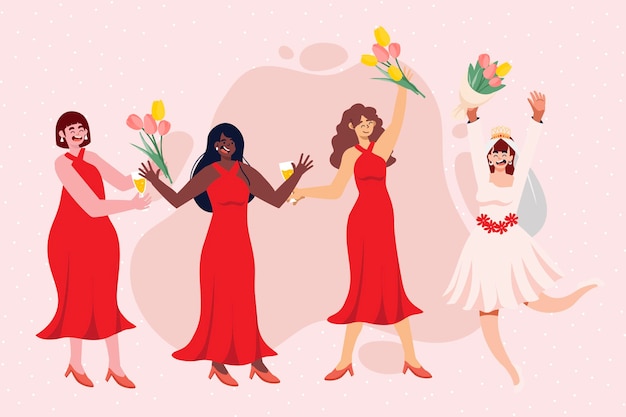 Free vector flat bridesmaids and bride group