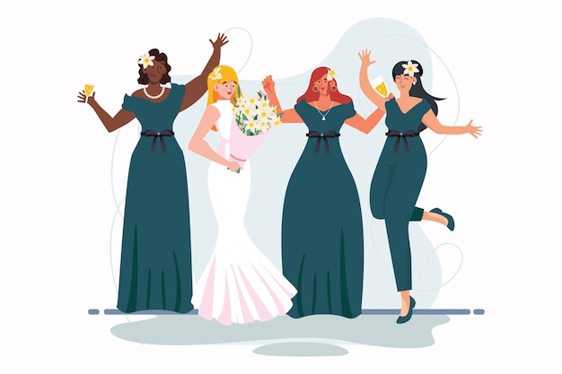 Free vector flat bridesmaids and bride group