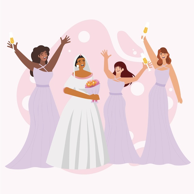 Free vector flat bridesmaids and bride group