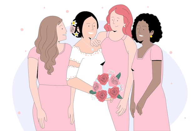 Free vector flat bridesmaids in cute dresses