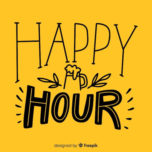 Flat bright design happy hour lettering with icons