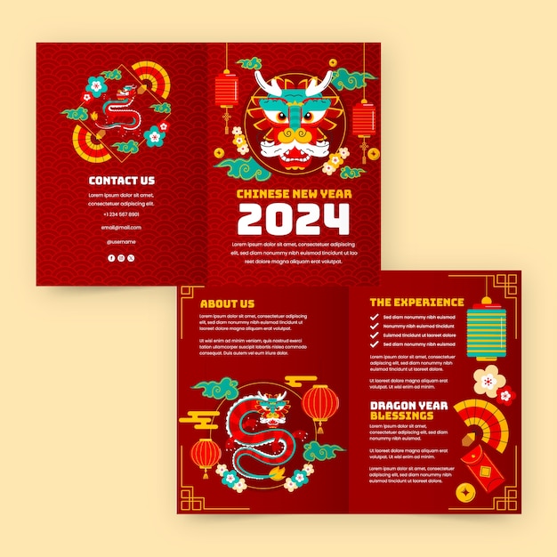 Free vector flat brochure template for chinese new year festival