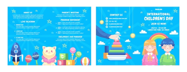 Flat brochure template for international childrens day celebration