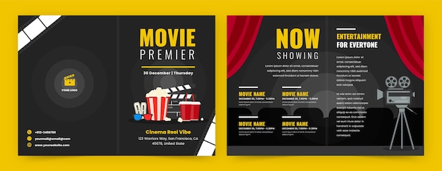 Free vector flat brochure template for movie premiere event