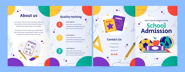 Free vector flat brochure template for school admission