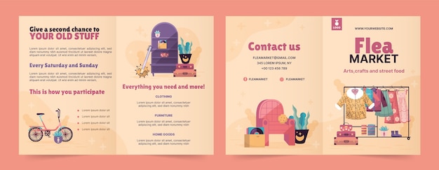 Free vector flat brochure template for second-hand flea market event