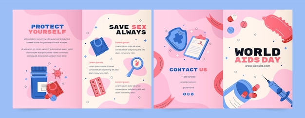 Free vector flat brochure template for world aids day awareness