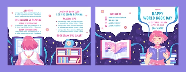 Free vector flat brochure template for world book day celebration