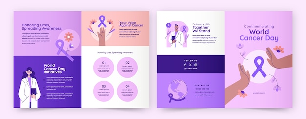 Free vector flat brochure template for world cancer day awareness