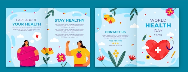Vettore gratuito modello di brochure piatta per la celebrazione della giornata mondiale della salute