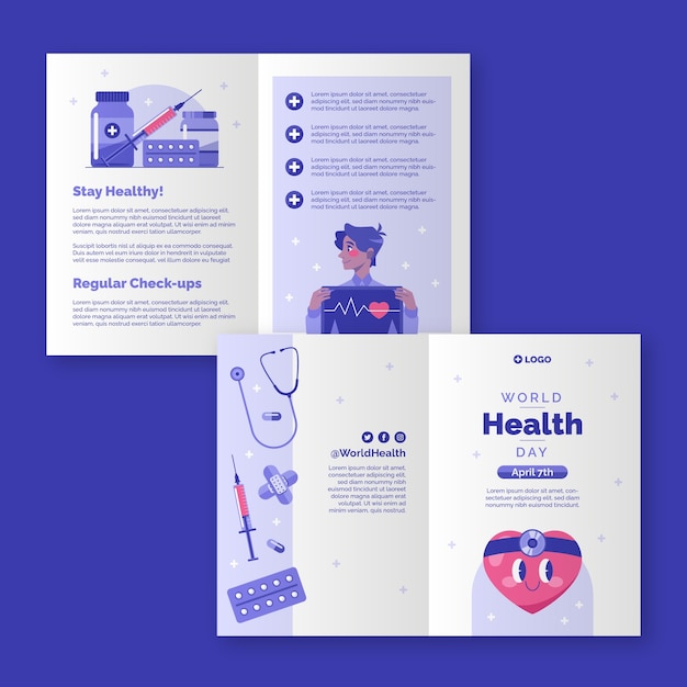 Flat brochure template for world health day celebration