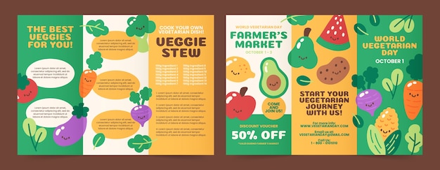 Free vector flat brochure template for world vegetarian day