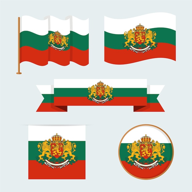 Flat bulgarian flag and national emblems collection