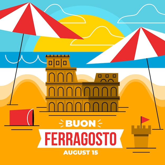 Vettore gratuito piatto buon ferragosto illustrazione