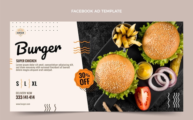 Modello di facebook con hamburger piatto