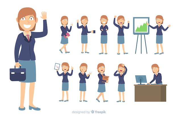 Flat business character in different postures