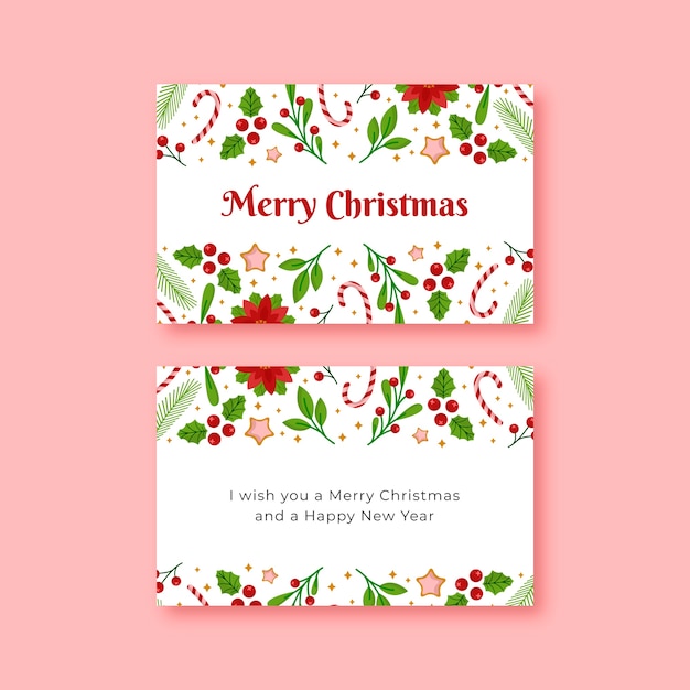 Бесплатное векторное изображение Набор плоских визиток рождественские открытки