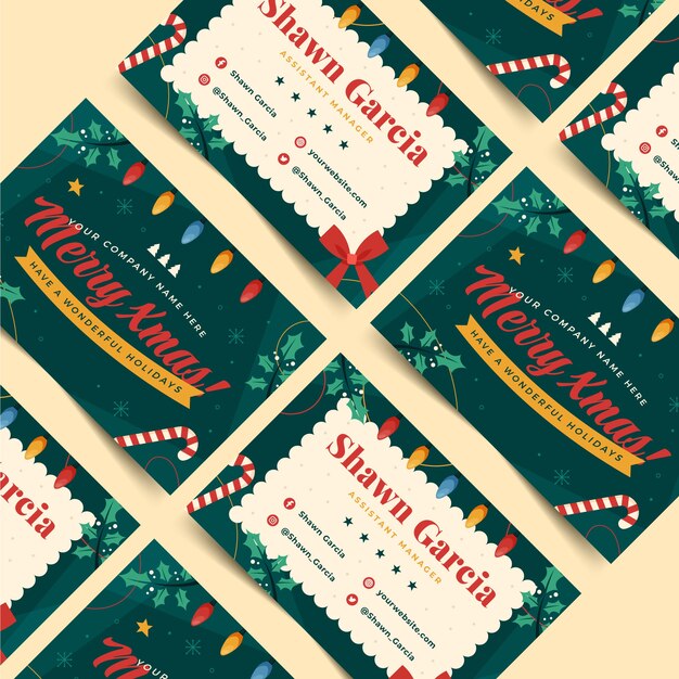 Flat business christmas cards template