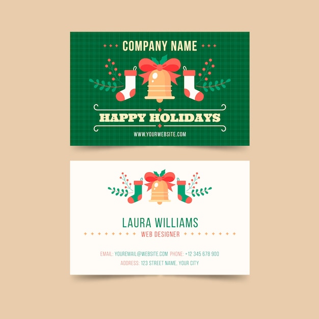 Free vector flat business christmas cards template