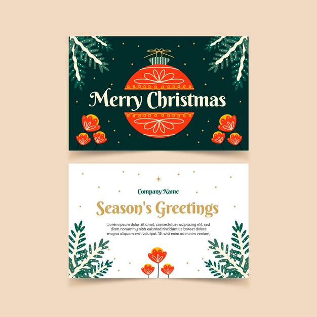 Flat business christmas cards template
