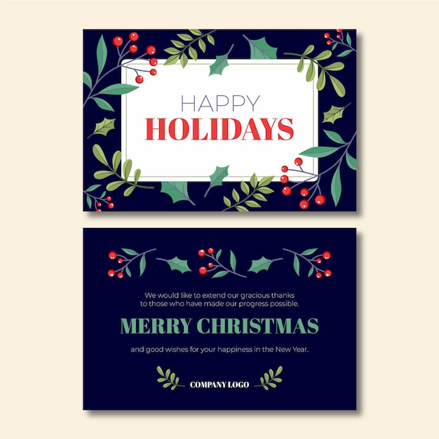 Free vector flat business christmas cards template