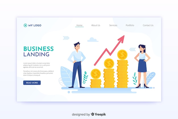 無料ベクター フラットビジネスランディングページテンプレート