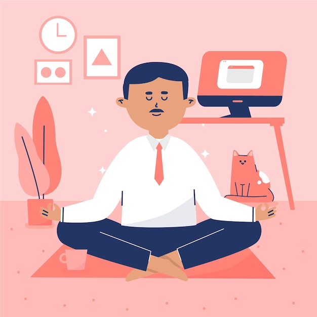 Flat business person meditating