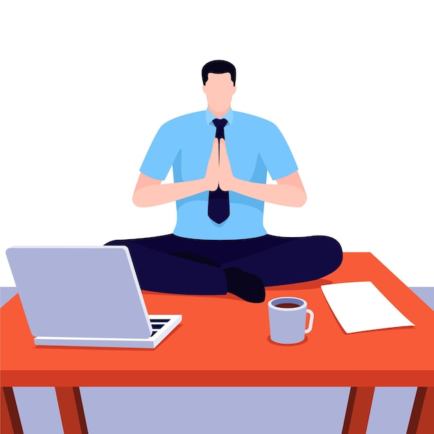 Flat business person meditating