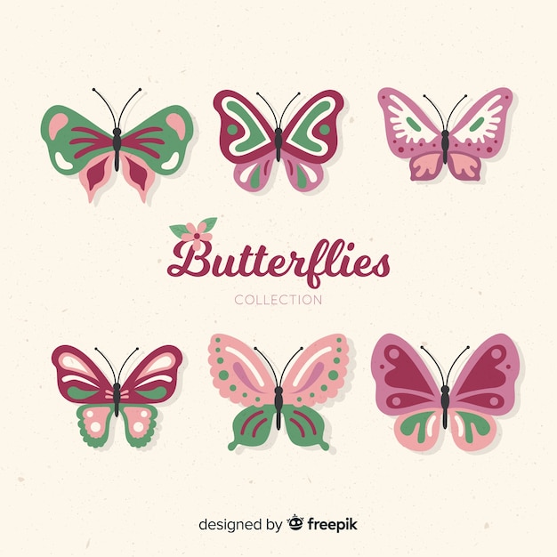 Бесплатное векторное изображение Коллекция плоских бабочек