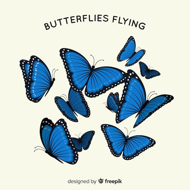 Flat butterflies flying background