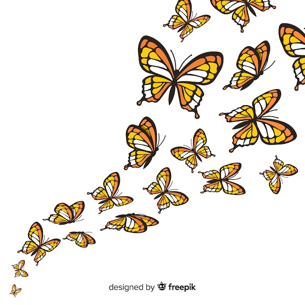 Flat butterflies flying background