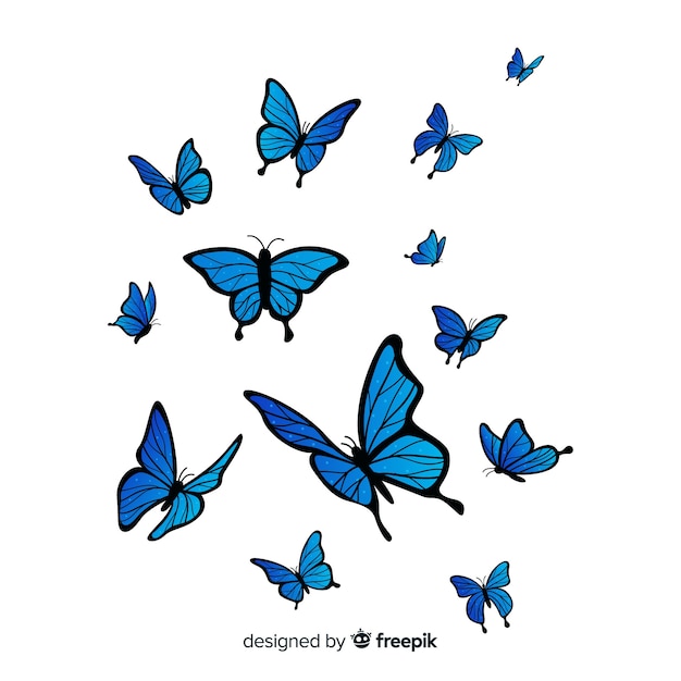 Flat butterflies flying background