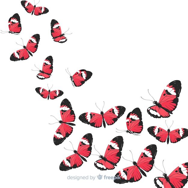 無料ベクター フラット蝶の背景を飛んで