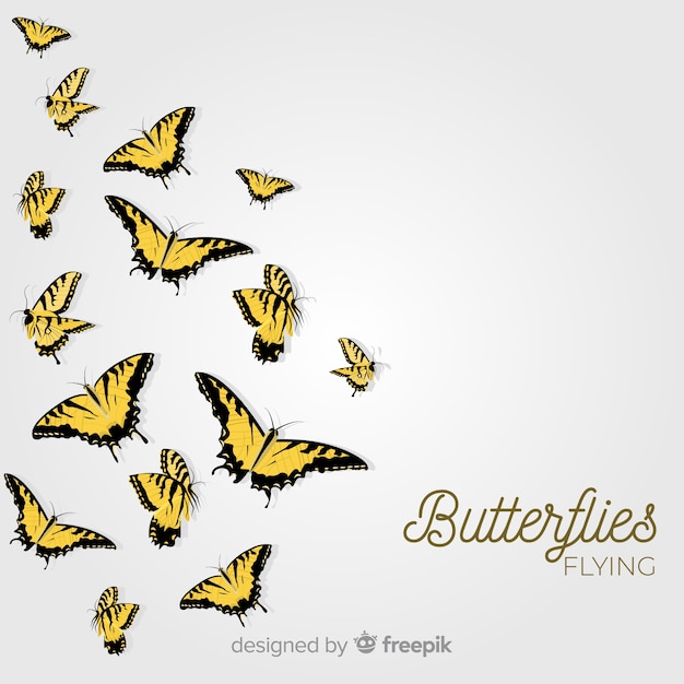 Flat butterflies flying background