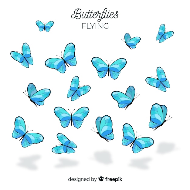 Flat butterflies flying background