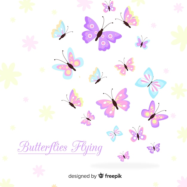 Flat butterflies flying background