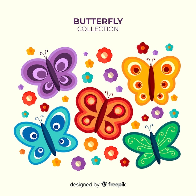 Flat butterflies flying background