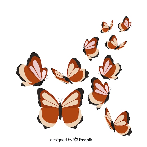 Flat butterflies flying background