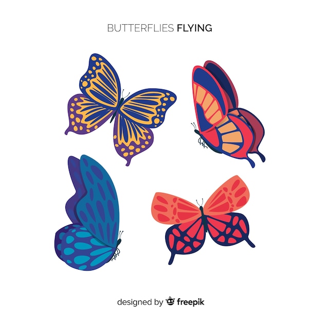 Плоская коллекция летающих бабочек
