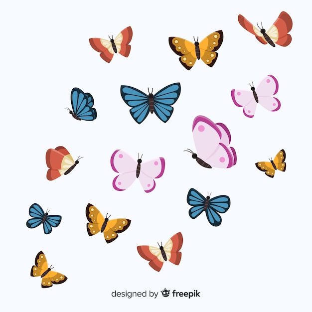 Free vector flat butterflies flying