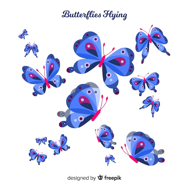 Flat butterflies flying