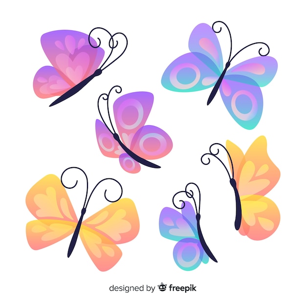 Бесплатное векторное изображение Плоская коллекция бабочек