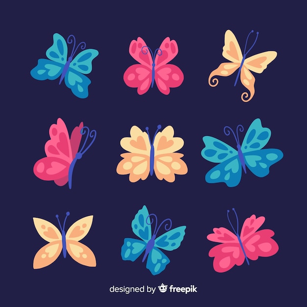 Free vector flat butterfly collection