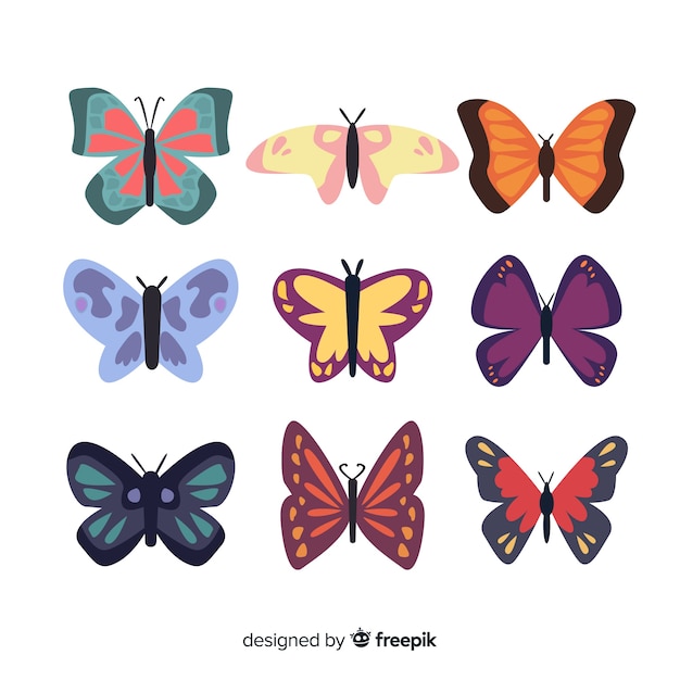 Free vector flat butterfly collection