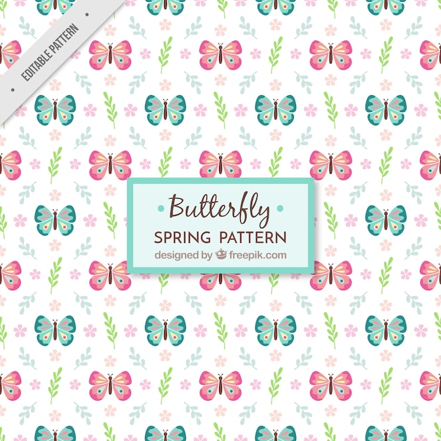 Free vector flat butterfly pattern with floral decoration