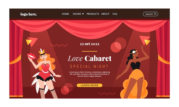 Vettore gratuito modello di pagina di destinazione del cabaret piatto